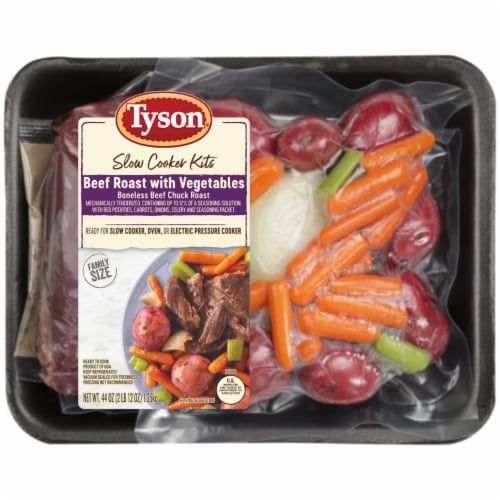 En vakuumpakket måltidskasse med oksekød og grøntsager fra Tyson